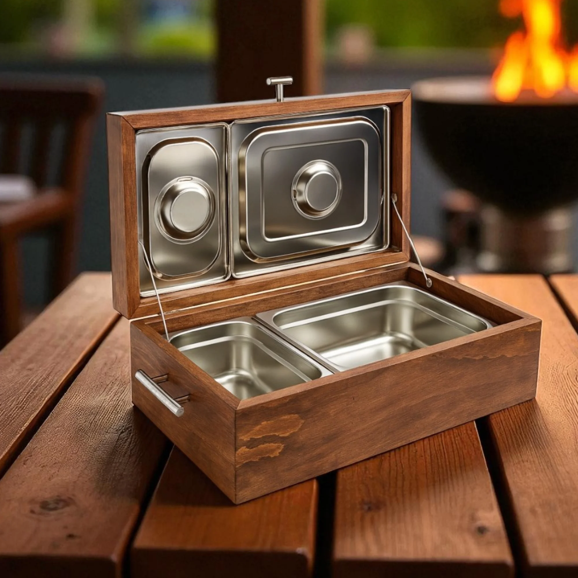 GrillBox Doble – Caja Parrillera de Madera y Acero Inoxidable — Clásica
