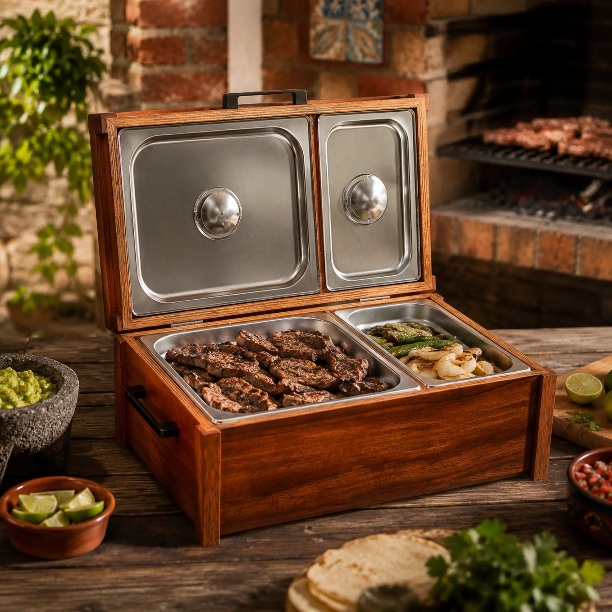 GrillBox Doble – Caja Parrillera de Madera y Acero Inoxidable — Signature