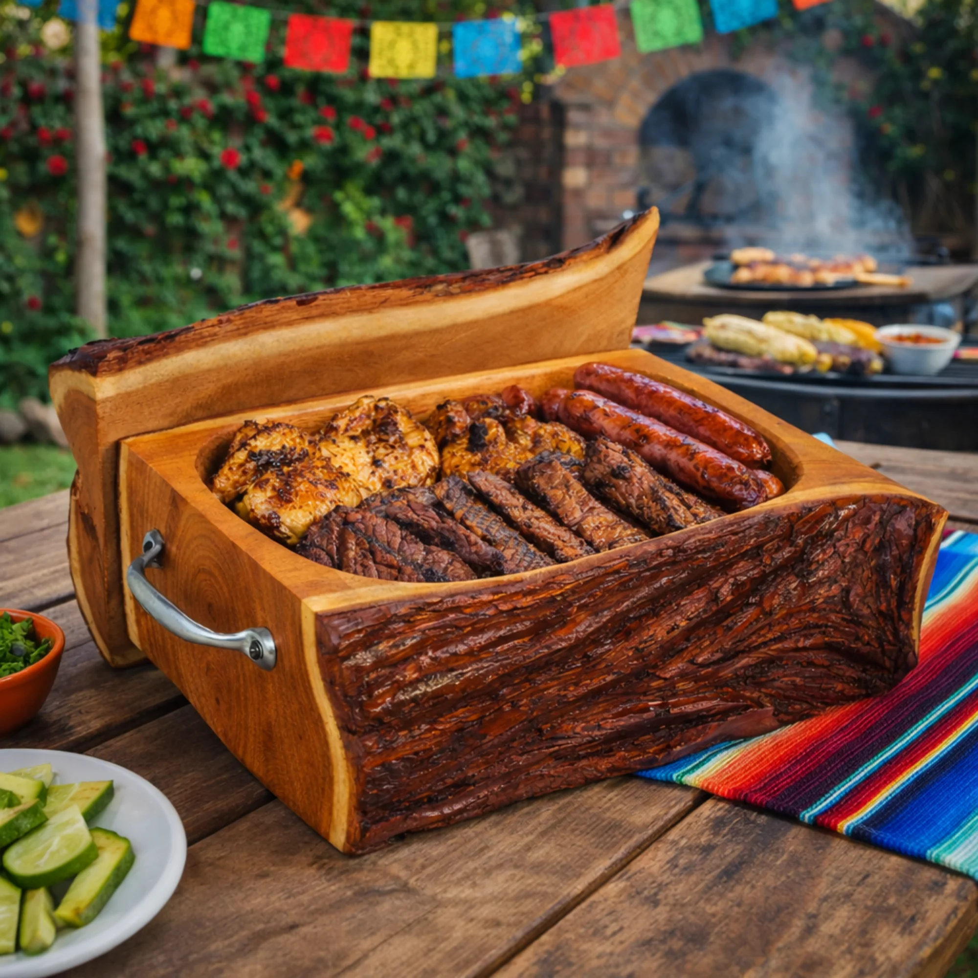 Caja Parrillera Artesanal de Tronco de Mezquite