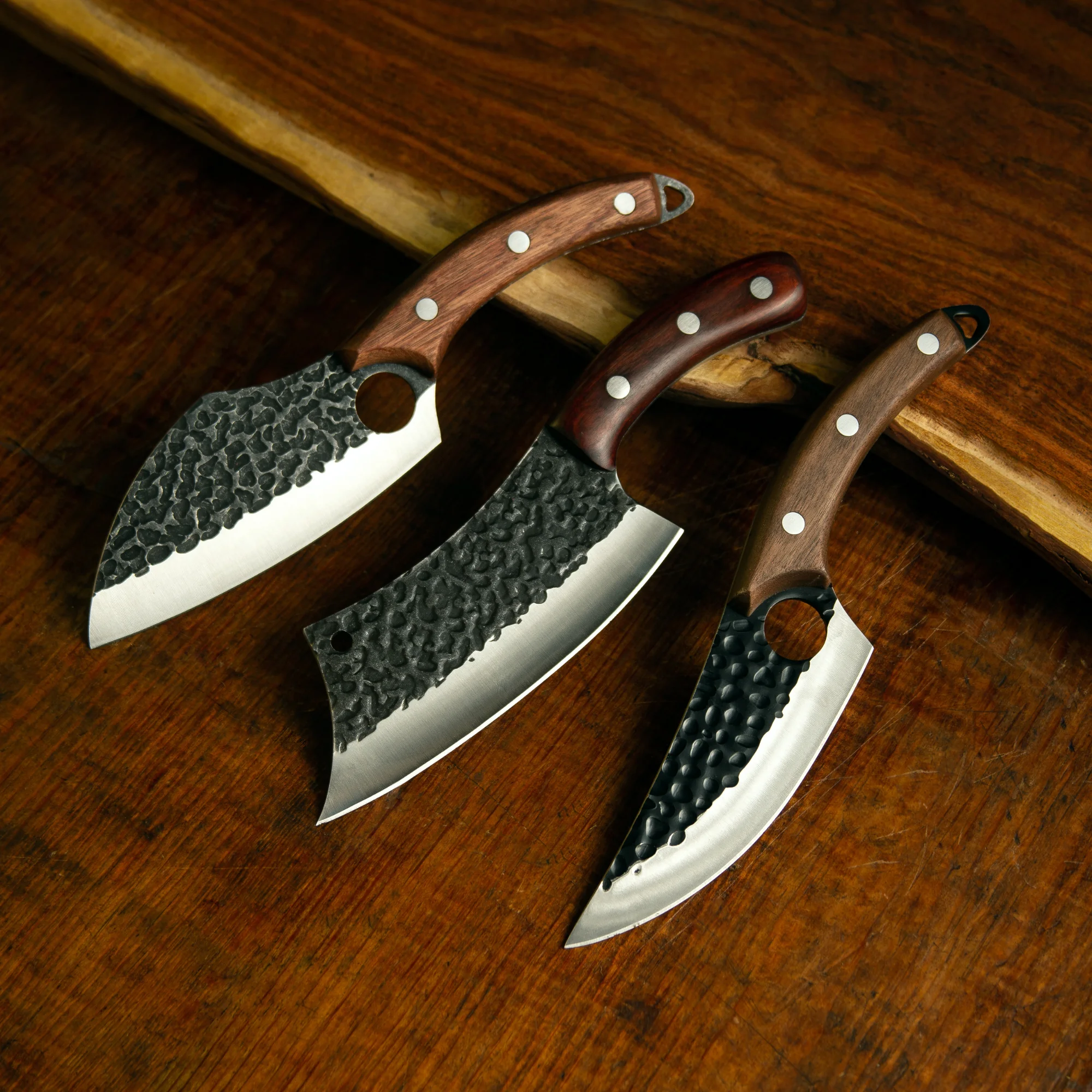 Set de 3 Cuchillos Martillado Artesanal (6 Piezas)